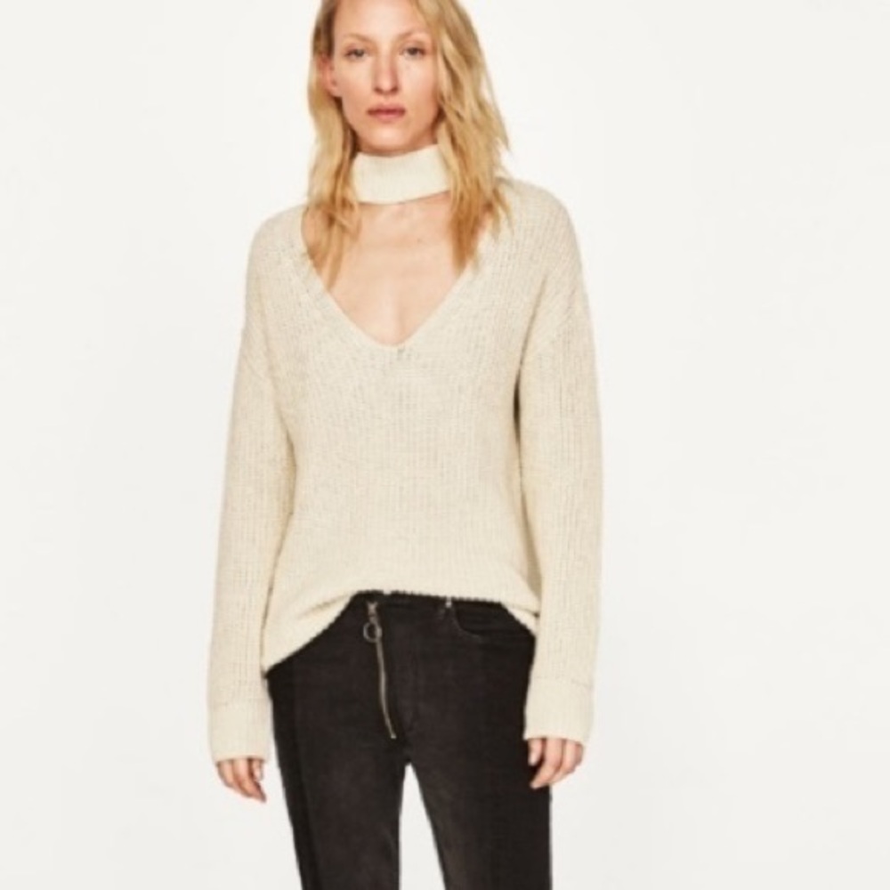 ZARA Knit Cream Choker Sweater